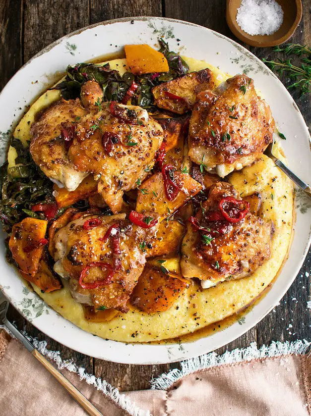 Spicy Maple Mustard Chicken with Creamy Polenta