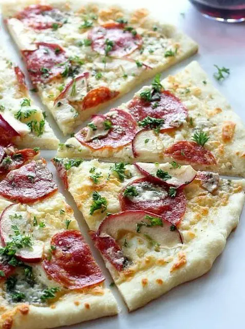 Italian Salami, Apple and Blue Cheese Pizza