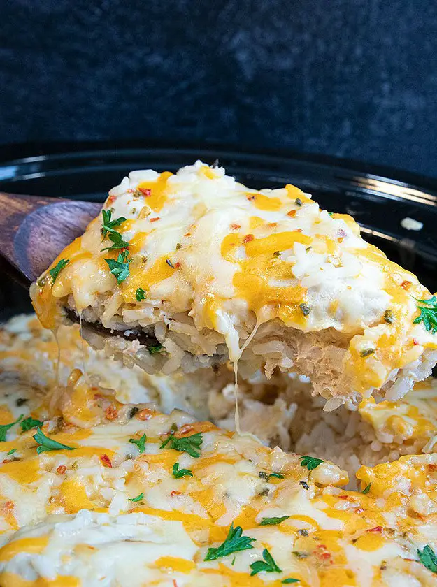 Cheesy Slow Cooker Chicken Breast and Rice