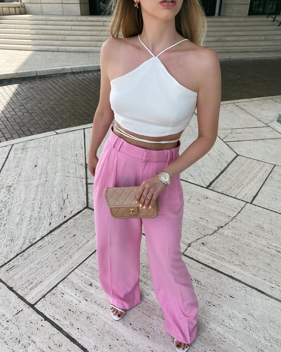 HALTER TOP + PINK PANTS