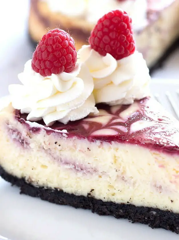 Baked White Chocolate Raspberry Cheesecake