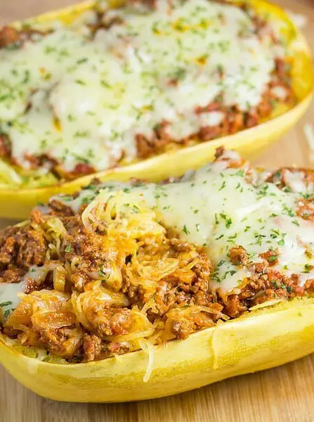 Baked Spaghetti Squash with Tomato Meat Sauce