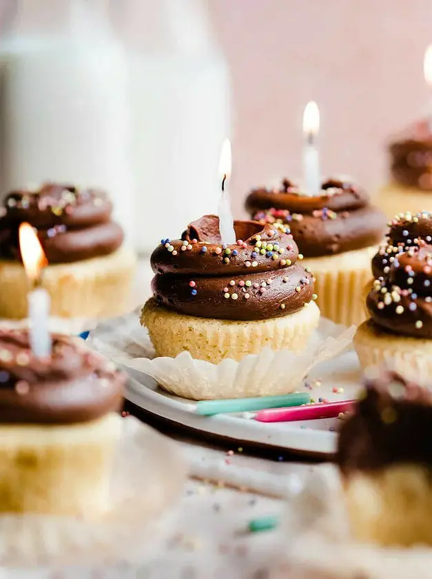 Yellow Cupcakes with Malted Chocolate Frosting