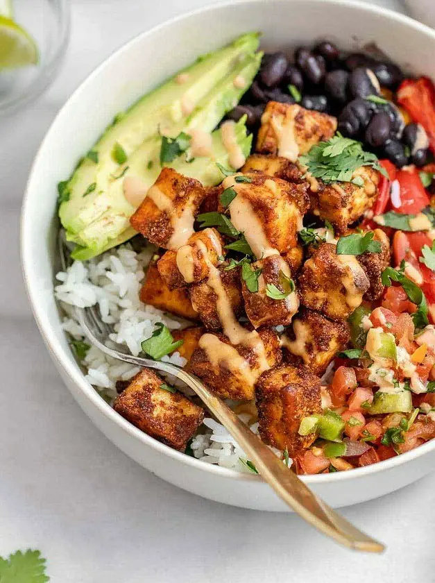 Spicy Baked Tofu Burrito Bowl