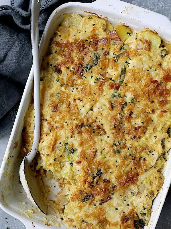 Potato Cabbage Casserole with Cheddar and Bacon