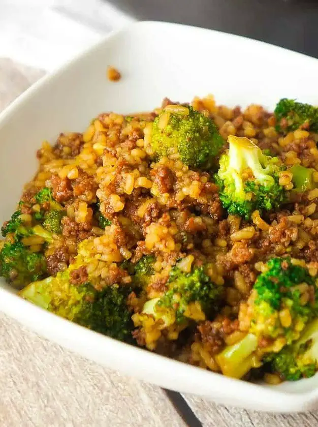 Honey Garlic Ground Beef and Rice with Broccoli