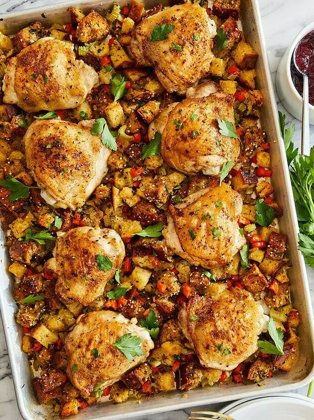 Sheet Pan Chicken and Stuffing