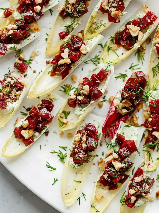 Beet and Goat Cheese Endive Bites