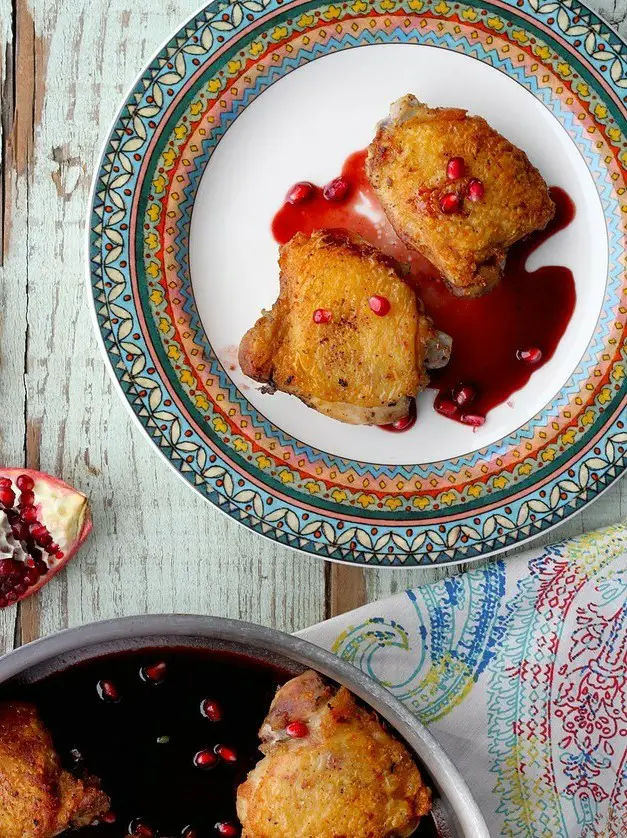 Crispy Chicken Thighs with Pomegranate Sauce