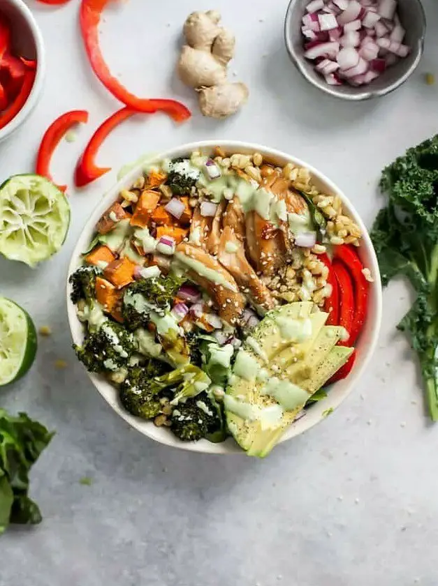 Ginger Chicken Power Bowls with Creamy Lime Dressing