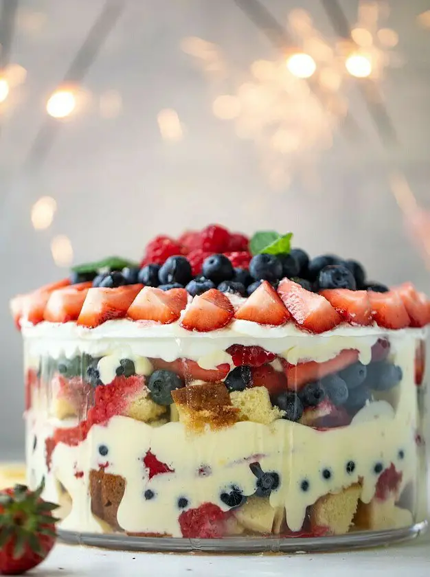 Red White Blue Trifle with Raspberry Sauce