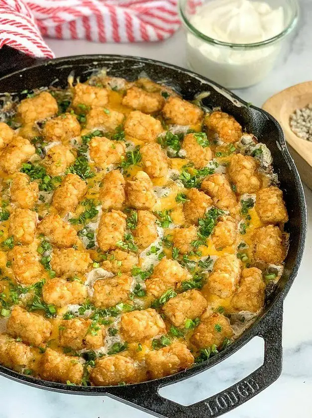 Beefy Green Bean Casserole with Tater Tots