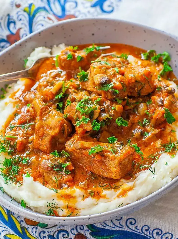 Ukrainian Braised Pork with Creamy Mashed Potatoes