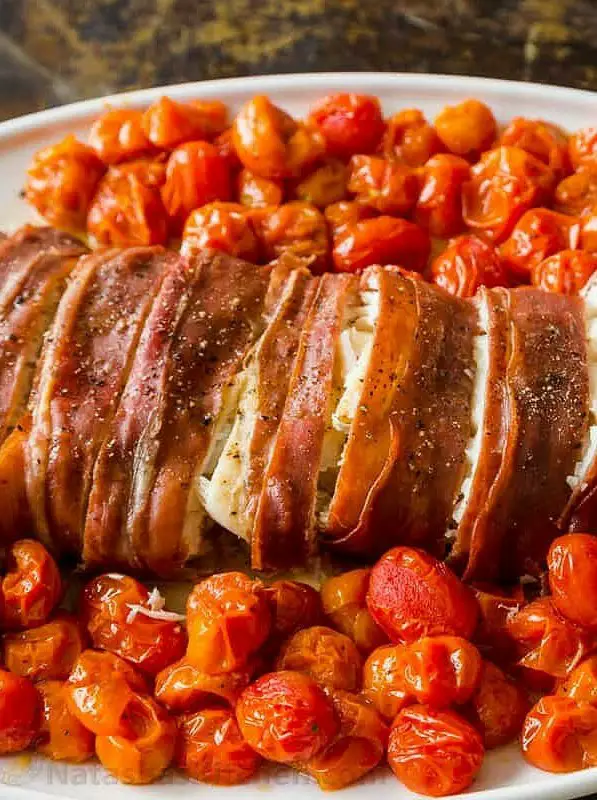 Baked Cod Wrapped in Prosciutto with Cherry Tomatoes