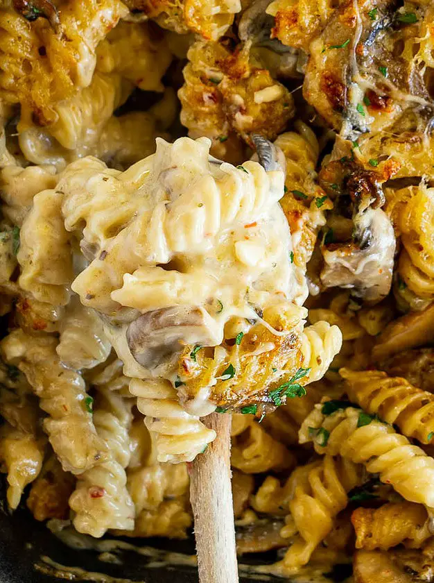 Creamy Four Cheese Mushroom Pasta Bake