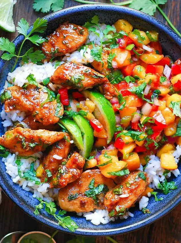 Cilantro-Lime Chicken Bowls with Peach Salsa