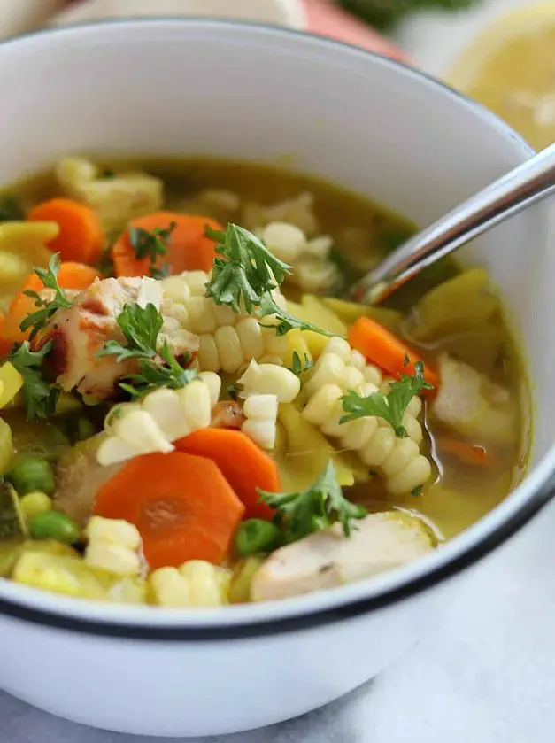 Summer Grilled Lemon Chicken and Vegetable Soup