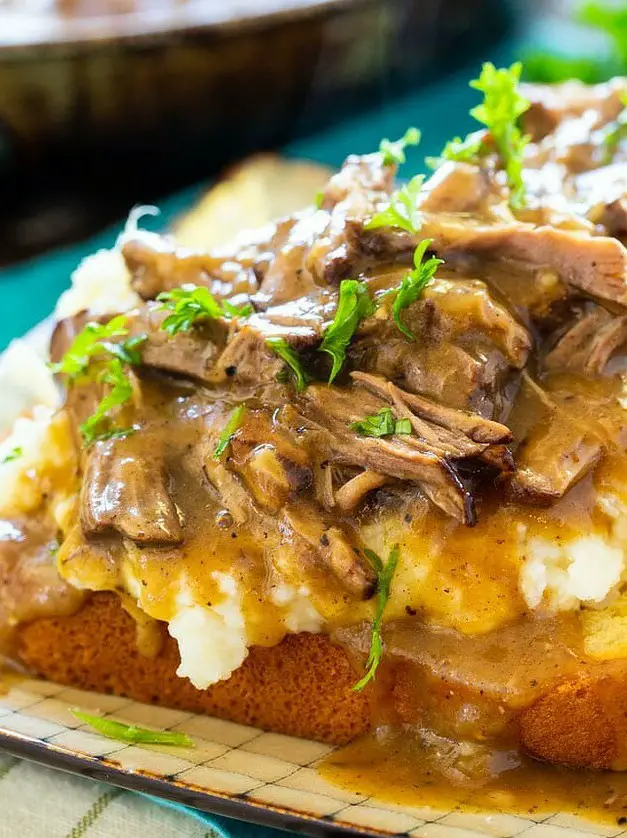 Hot Beef Sandwiches with Mashed Potatoes and Gravy