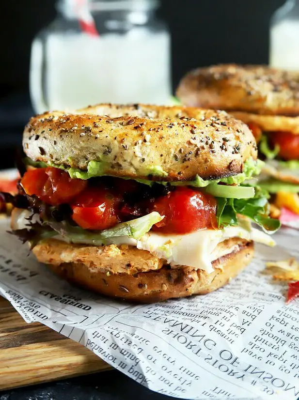 Everything Avocado Turkey Bagel Sandwich