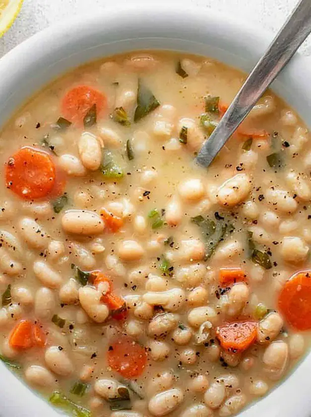 Greek White Bean Soup with Garlic & Lemon