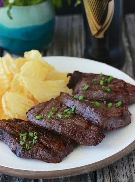 Grilled Red Wine and Garlic Elk Steak