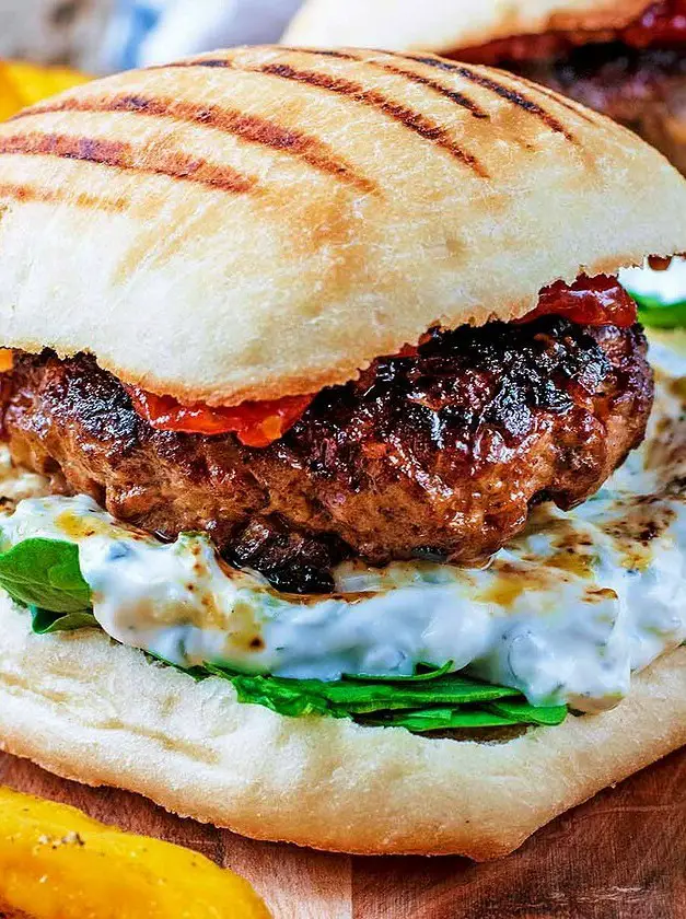 Spiced Lamb Burger with Tzatziki and Chilli Jam