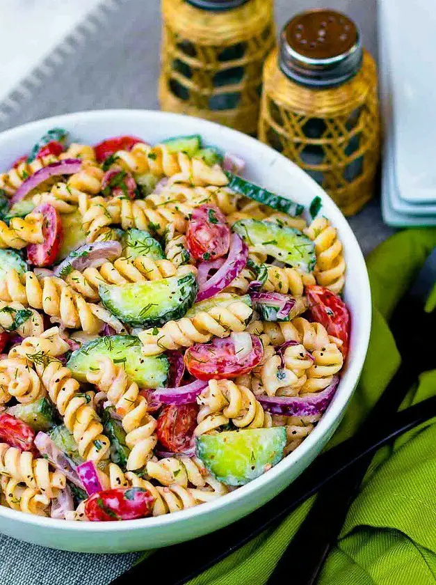 Creamy Tomato Cucumber Pasta Salad