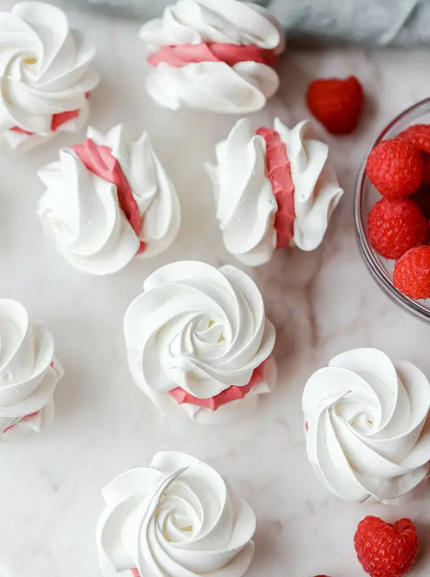 Meringue Cookies with Raspberry Ganache