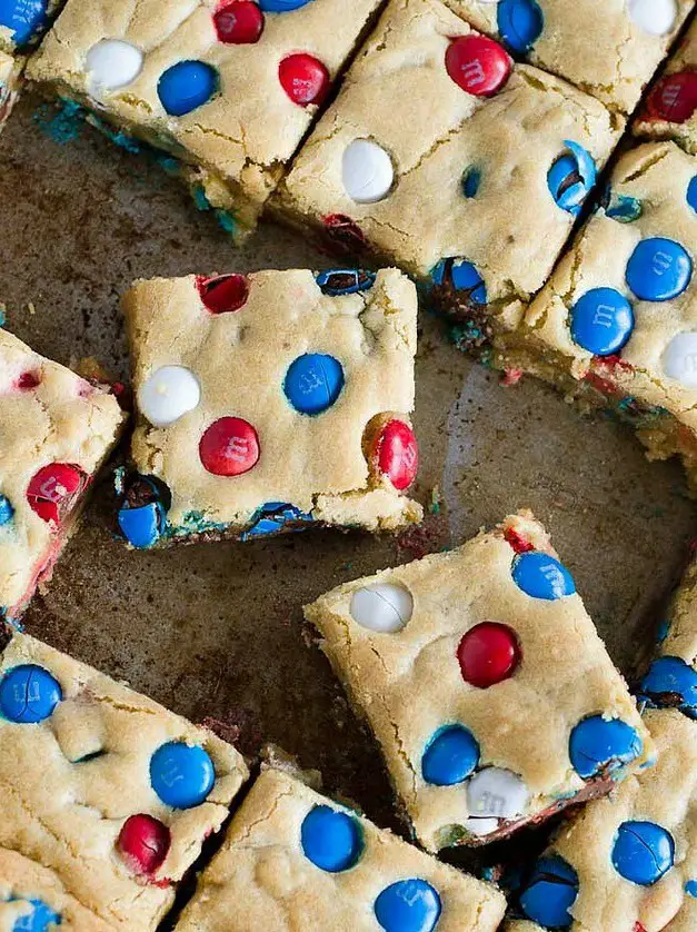 Red White and Blue M&M Cookie Bars