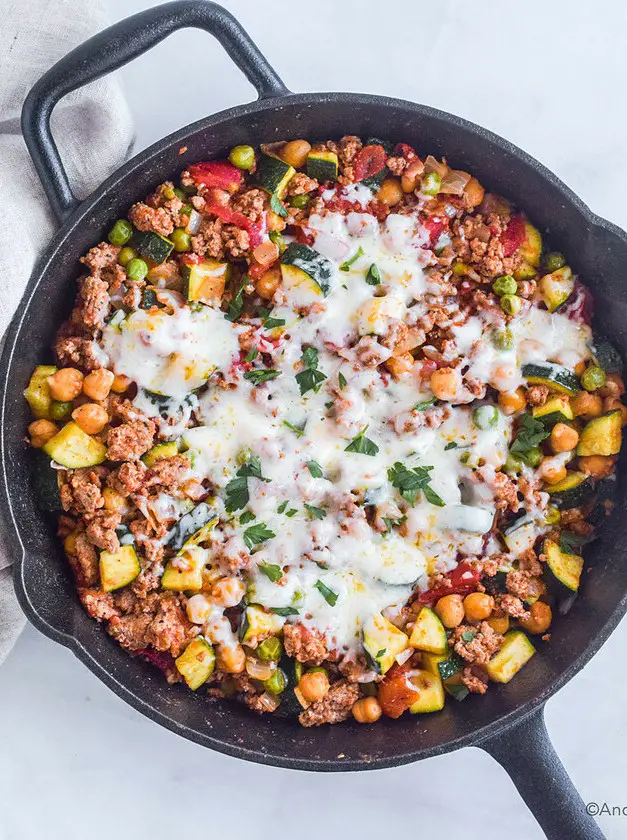 Ground Turkey Zucchini Chickpea Skillet