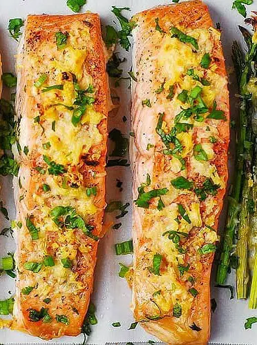 Garlic Parmesan Crusted Salmon and Asparagus