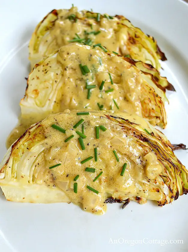 Roasted Cabbage Wedges with Onion Dijon Sauce