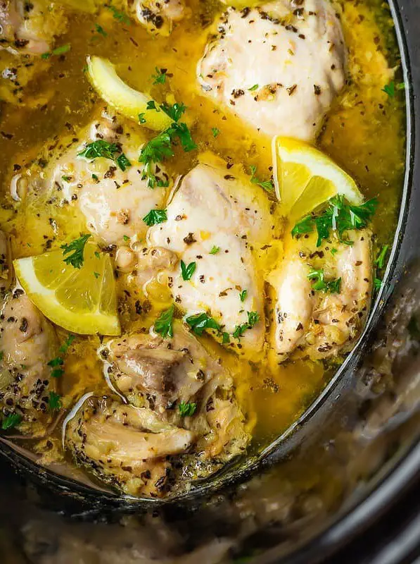 Slow Cooker Lemon Garlic Chicken Thighs