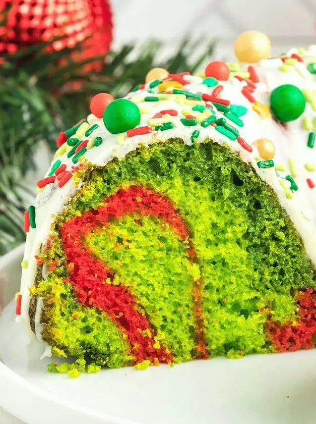 Red and Green Christmas Bundt Cake