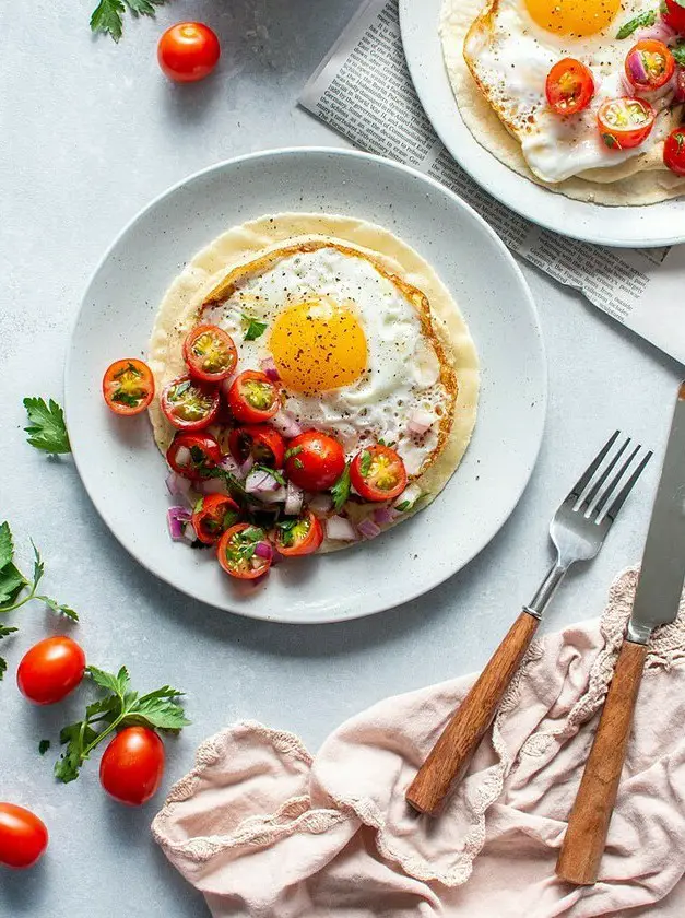 Vegetarian Hummus and Tomato Breakfast Tacos