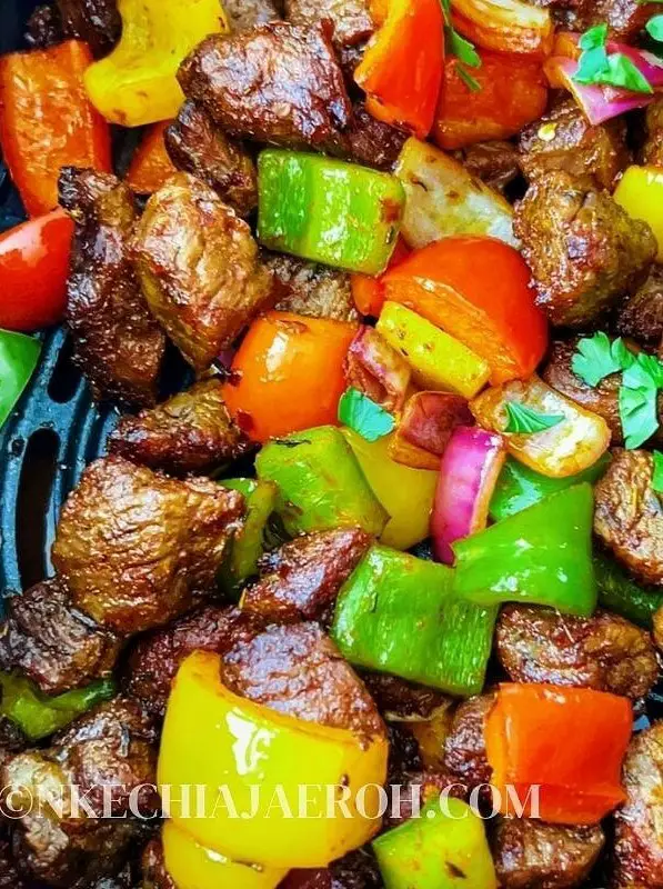 Air Fryer Steak Bites and Peppers