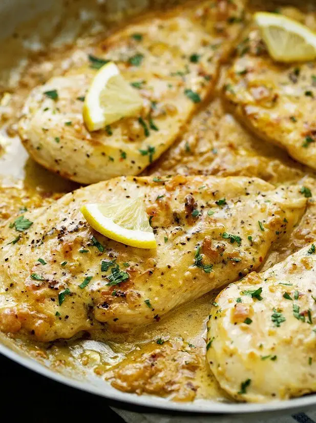 One Skillet Chicken with Lemon Garlic Cream Sauce