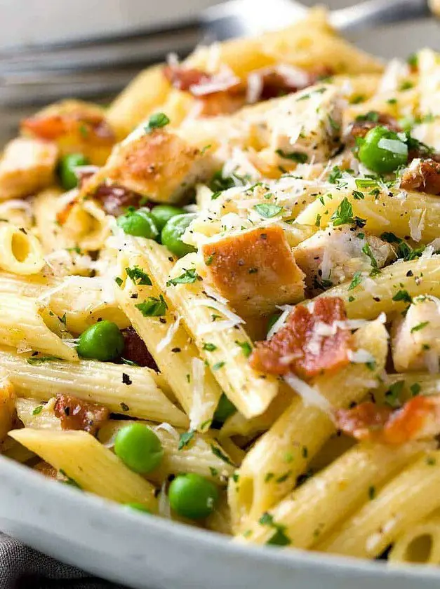 One Pan Chicken Carbonara Penne Pasta