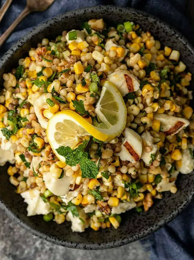 Fregola Salad with Grilled Halloumi