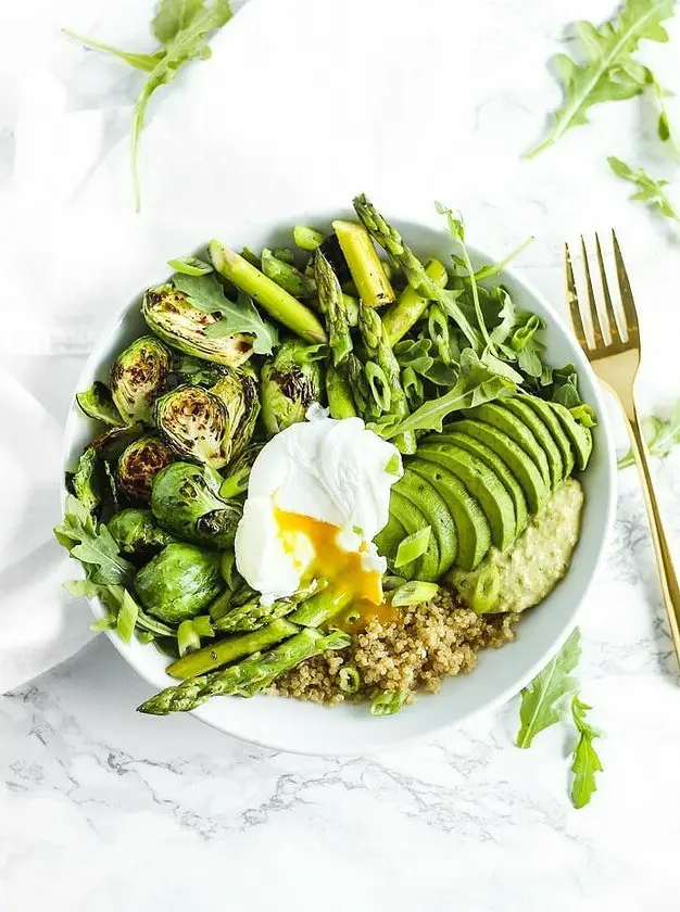 Spring Greens Grain Bowl with Soft Boiled Egg