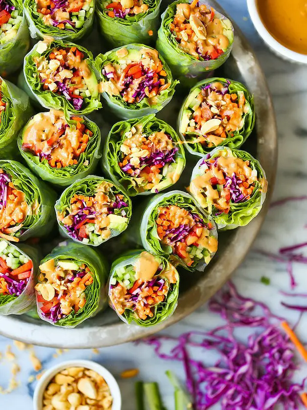 Vegetable Spring Rolls with Peanut Sauce