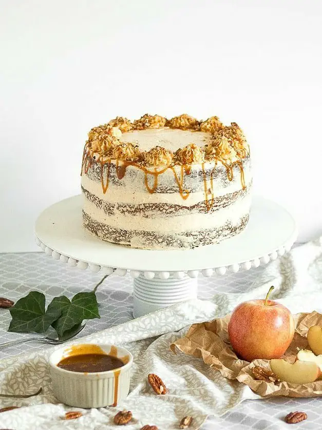 Apple Cardamom Cake with Caramel Pecan Butter Frosting