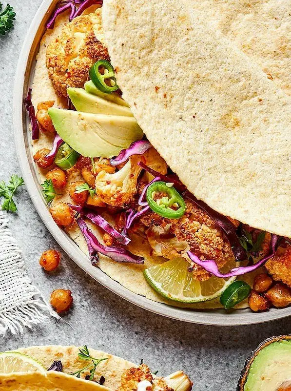 Roasted Cauliflower Chickpea Tacos