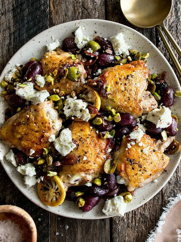 Pan-Roasted Chicken with Grapes & Olives