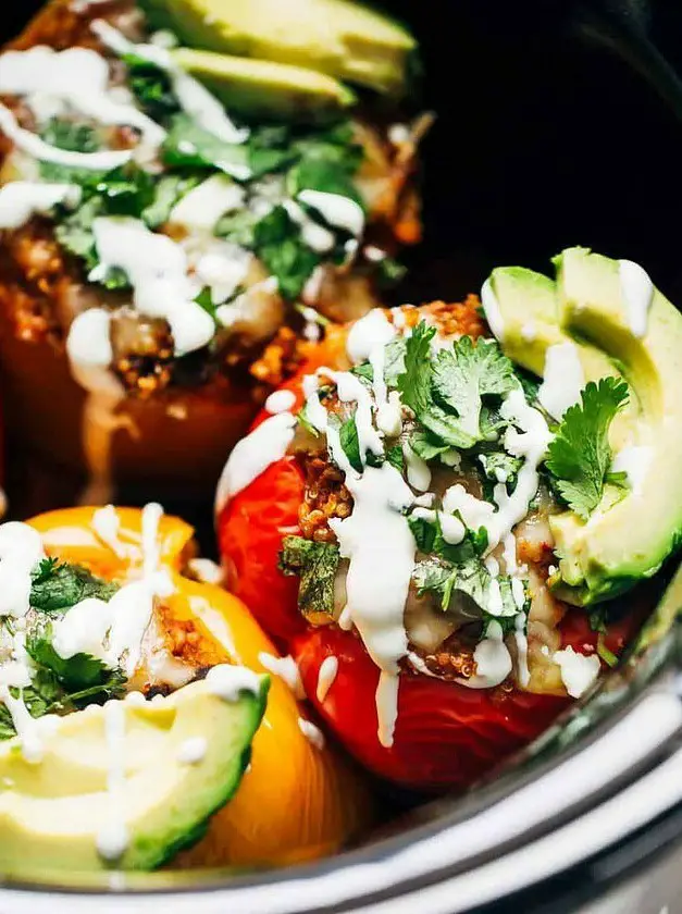 Quinoa Black Bean Crockpot Stuffed Peppers