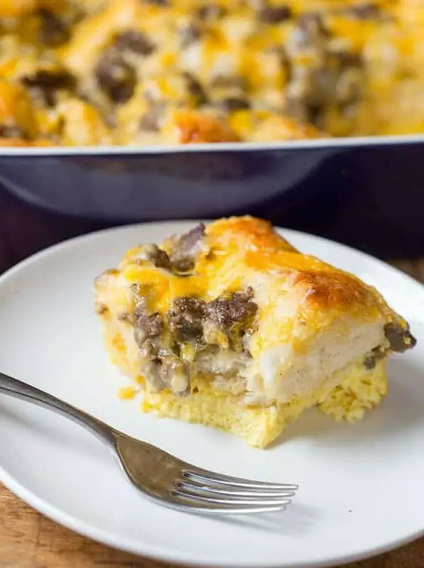 Sausage Egg and Cheese Biscuit Breakfast Casserole