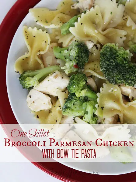 Skillet Broccoli Parmesan Chicken with Bow Tie Pasta