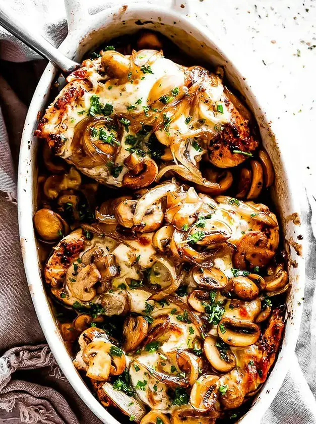 Cheesy Baked Chicken with Mushrooms