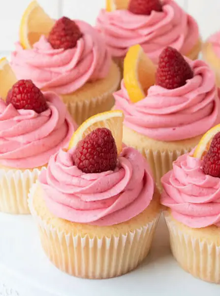 Lemon Cupcakes with Raspberry Buttercream Frosting