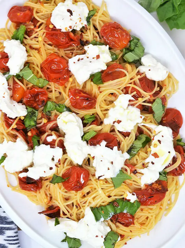 Angel Hair Pasta with Burrata and Roasted Tomatoes